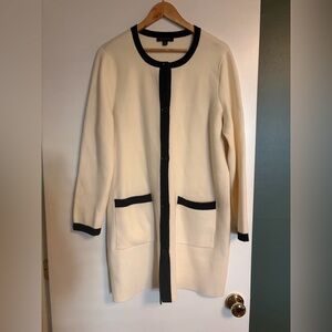 Ann Taylor Long Cardigan Tunic with Black Trim